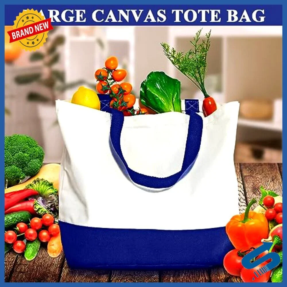Large Canvas Tote Bags Reusable Grocery Shopping Beach Travel DIY Blank